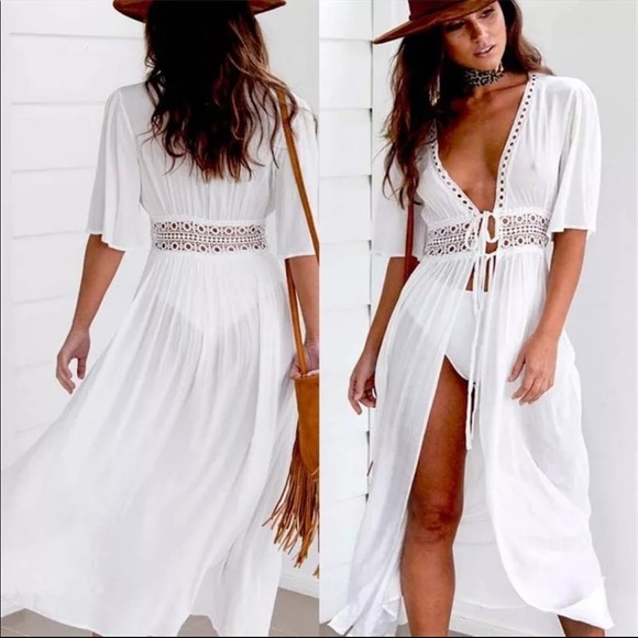 trending_in_usa Tops - White Chiffon Beach Cover Up Tunic